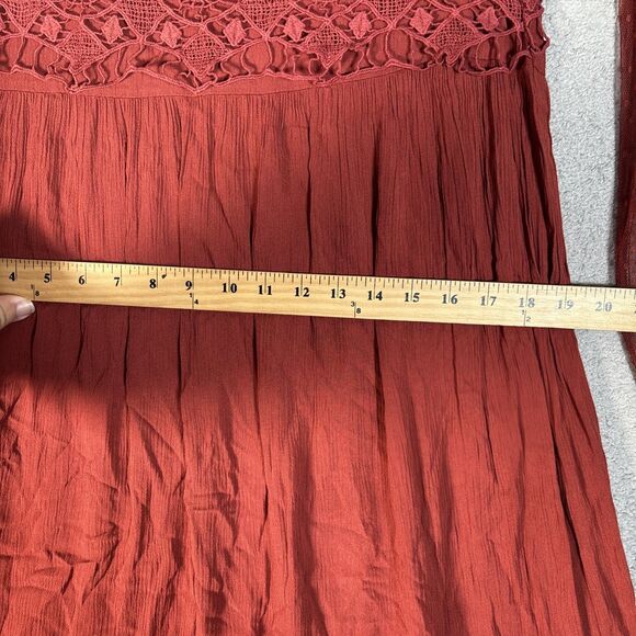 Sundance Mini Dress Womens Size 2 Rust Red Long Sleeve Lace Paneled Crochet Boho - Picture 7 of 14
